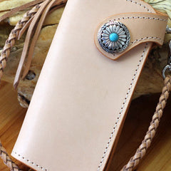 Handmade biker wallet leather vintage beige biker wallet chian Long wallet clutch purse for men