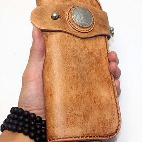 Handmade biker wallet vintage men biker wallet bifold leather Long wallet purse clutch for men