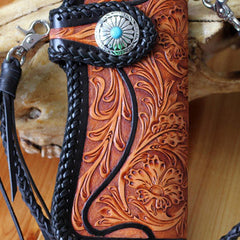Handmade biker chain wallet tooled floral biker wallet leather Long wallet for men