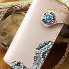 Handmade biker wallet leather vintage beige biker wallet chian Long wallet clutch purse for men