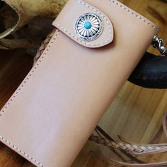 Handmade biker wallet leather beige biker wallet chain bifold Long wallet purse clutch for men