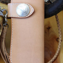 Handmade biker wallet leather beige biker wallet chain bifold Long wallet purse clutch for men