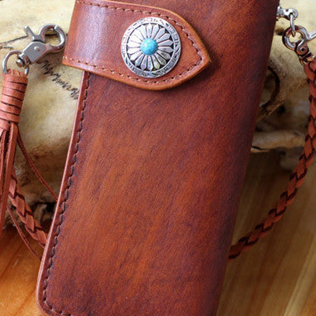 Handmade biker wallet leather vintage brown biker wallet chian Long wallet clutch purse for men