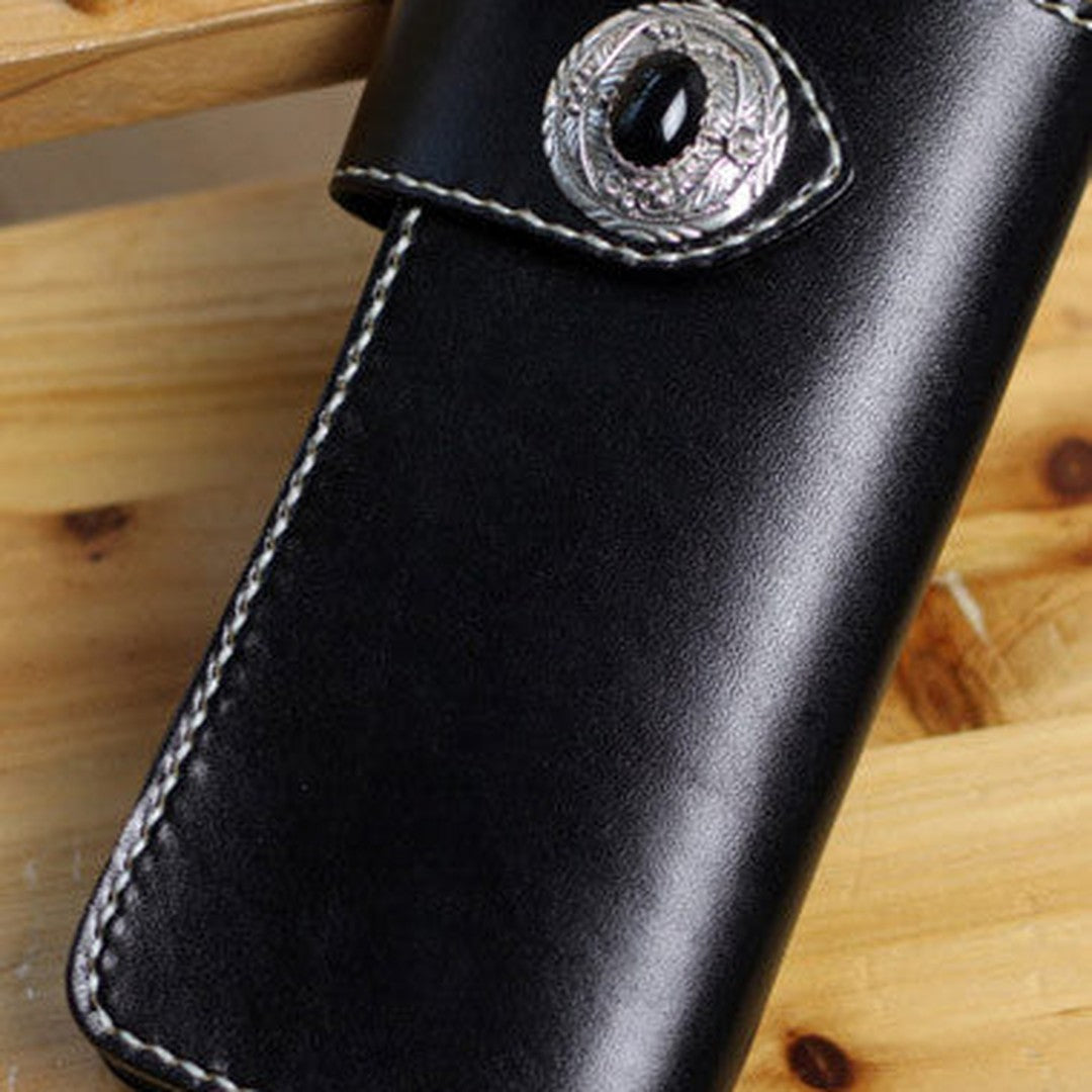 Handmade leather biker wallet black chain wallet bifold Long wallet for men