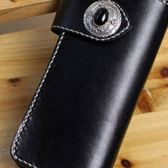Handmade leather biker wallet black chain wallet bifold Long wallet for men