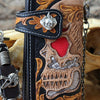 Handmade chain wallet biker wallet leather punk skull carved biker wallet chian Long wallet clutch for men