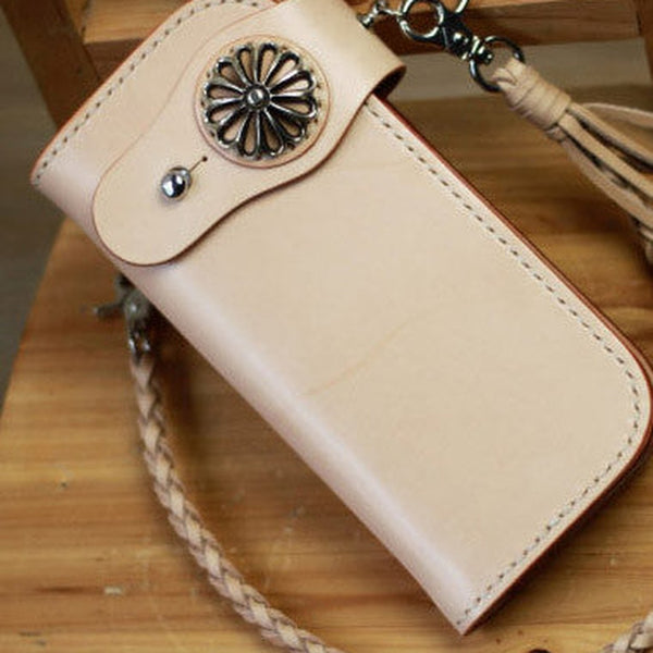Handmade leather vintage men biker wallet bifold Long wallet purse clutch for men