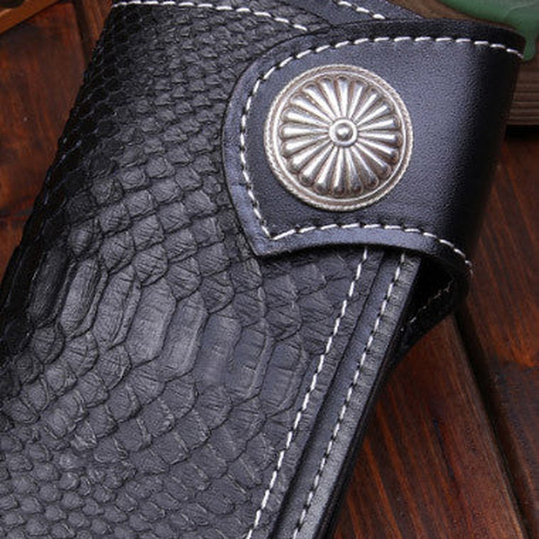 Handmade leather Long biker trucker wallet leather chain men snake skin black wallet