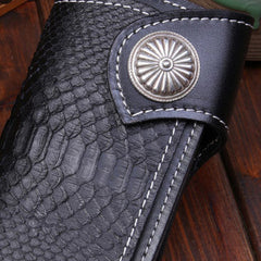 Handmade leather Long biker trucker wallet leather chain men snake skin black wallet