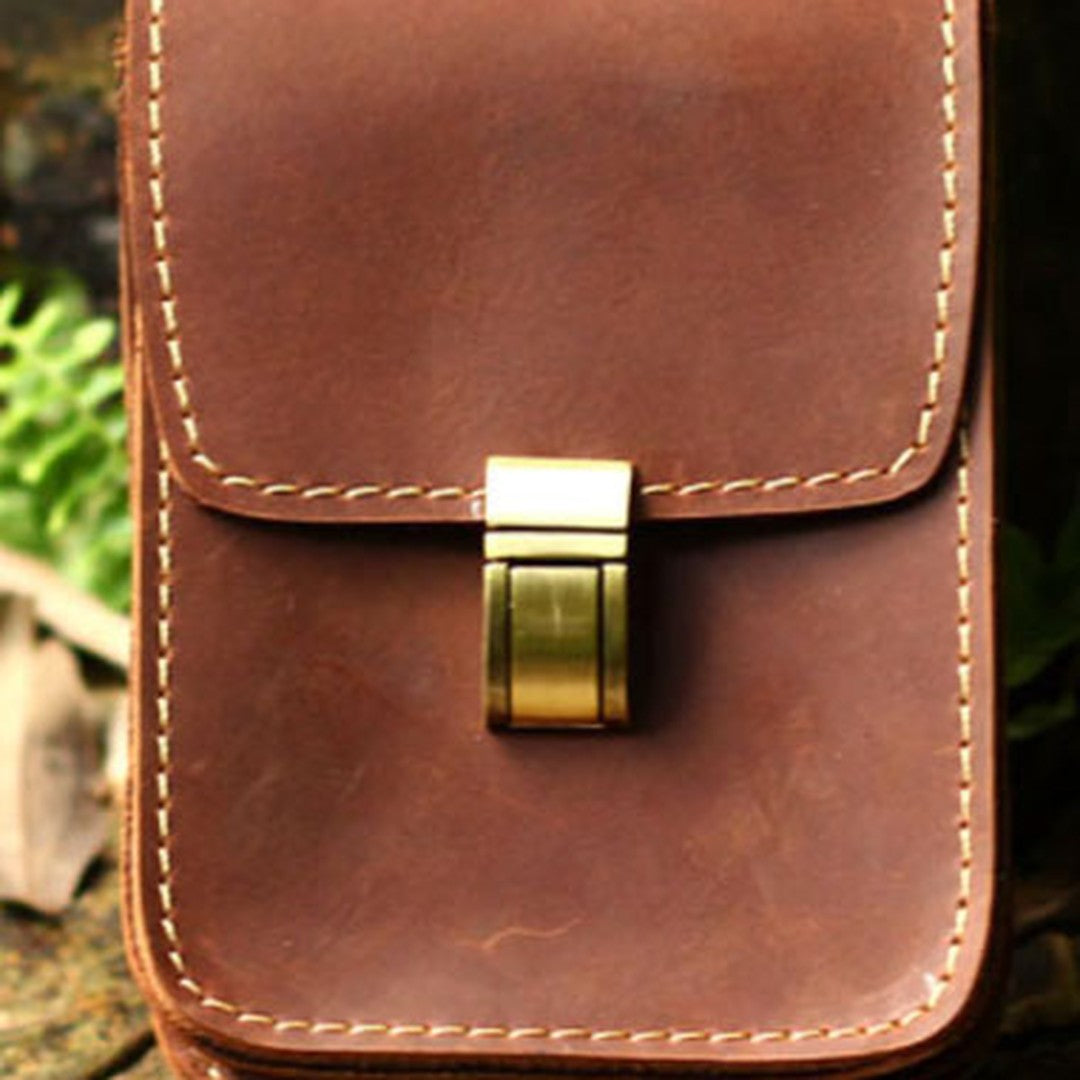 Genuine Leather Mens Hip Bag Cool Waist Bag iPad Bag  Bike Bag Cycling Bag For Men