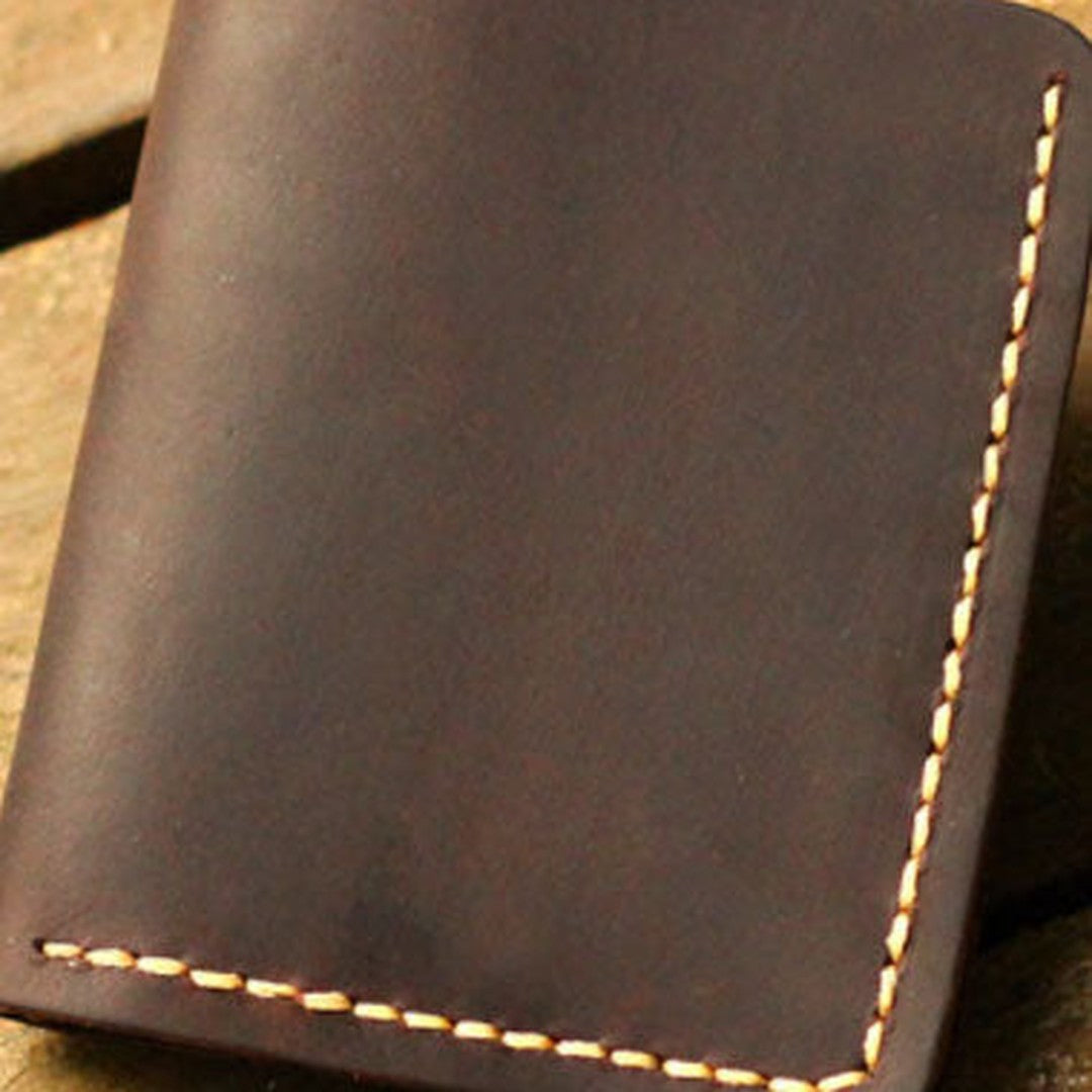 Genuine Leather Wallet Handmade Folded billfold Wallet Slim Wallet For Men