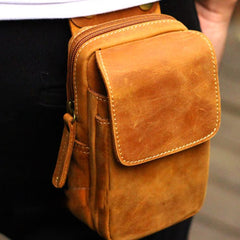 Handmade Leather Mens Cell Phone Holsters Waist Bag Hip Pack Belt Bag for Men