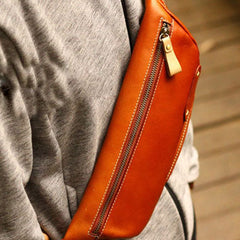 Genuine Leather Mens Chest Bag Cool Sling Bag Waist Bag Bike Bag Cycling Bag For Men
