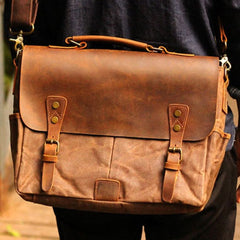 Genuine Leather Mens Cool Canvas Messenger Bag iPad Bag Chest Bag Bike Bag Cycling Bag For Men