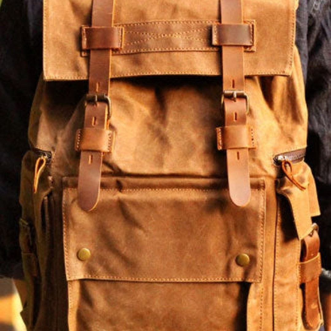 Mens Cool Waxed Canvas Backpack Black Travel Backpack Canvas Hiking Backpack for men