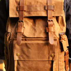 Mens Cool Waxed Canvas Backpack Black Travel Backpack Canvas Hiking Backpack for men