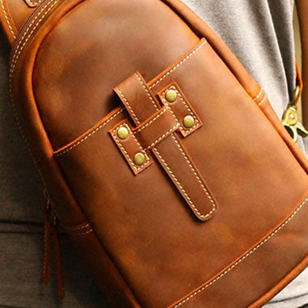 Genuine Leather Mens Cool Messenger Bag iPad Bag Chest Bag Bike Bag Cycling Evelope Cluth Bag For Men