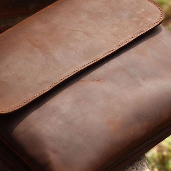 Vintage Leather Mens Small Messenger Bag Clutch Purse iPad Bag For Men