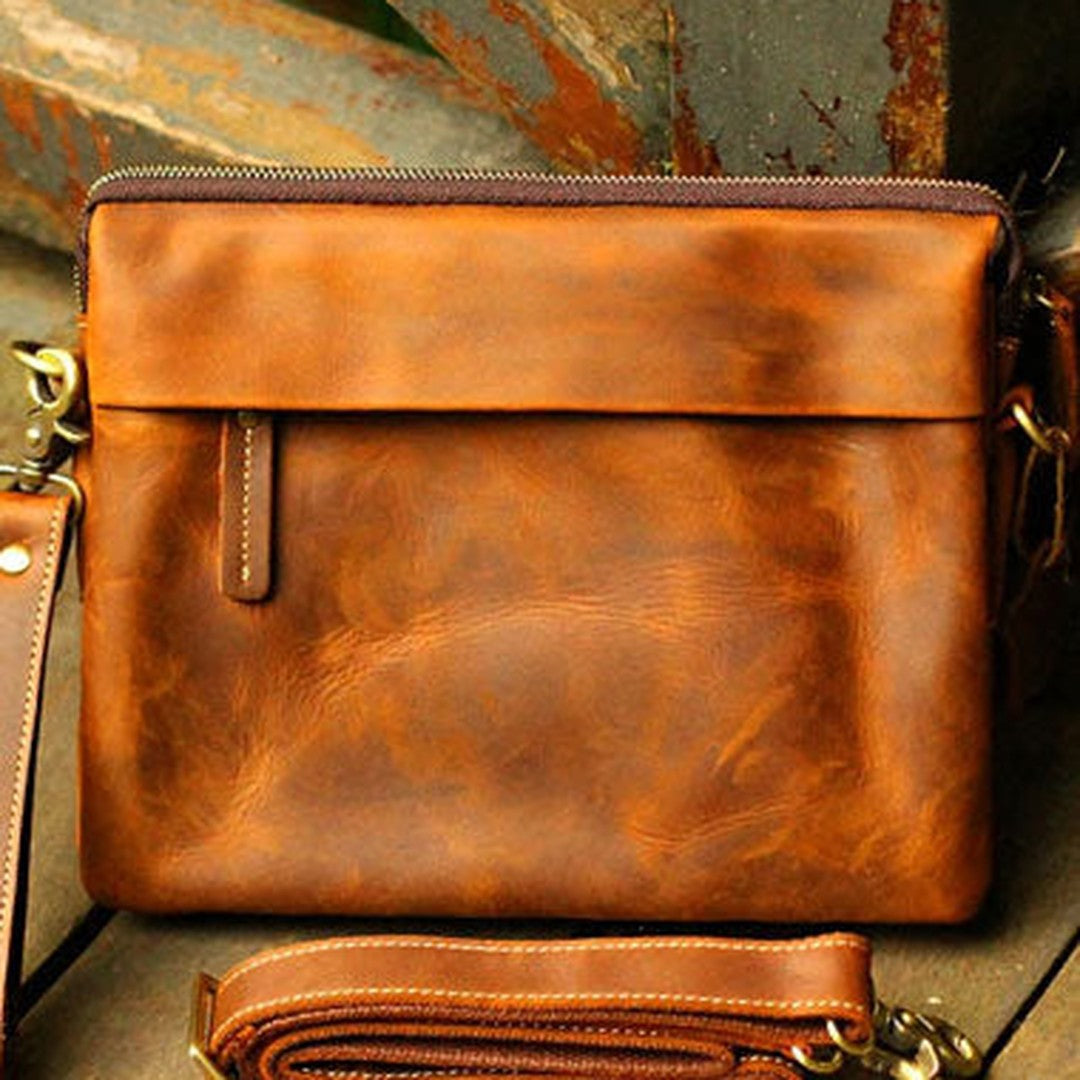 Genuine Leather Mens Cool Messenger Bag iPad Bag Chest Bag Bike Bag Cycling Bag For Men