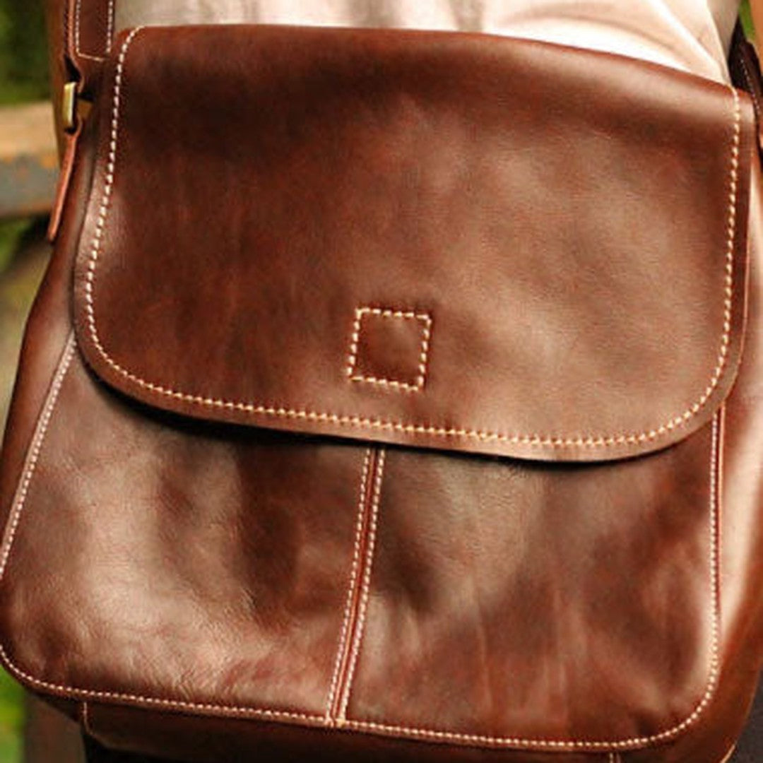 Genuine Leather Mens Cool Messenger Bag iPad Bag Chest Bag Bike Bag Cycling Bag For Men