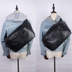 Black Leather Mens Large Sling Bag 