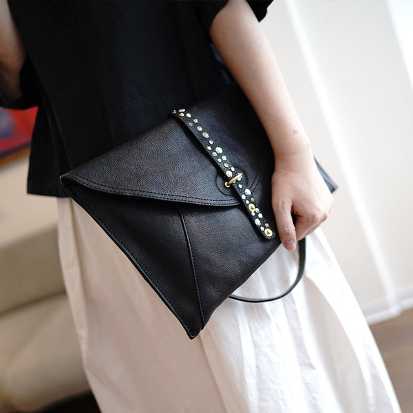 Coffee Envelope Leather Shoulder Bag Large Clutch - Open View
