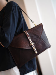 Coffee Envelope Leather Shoulder Bag Large Clutch Women Crossbody Purse for Women