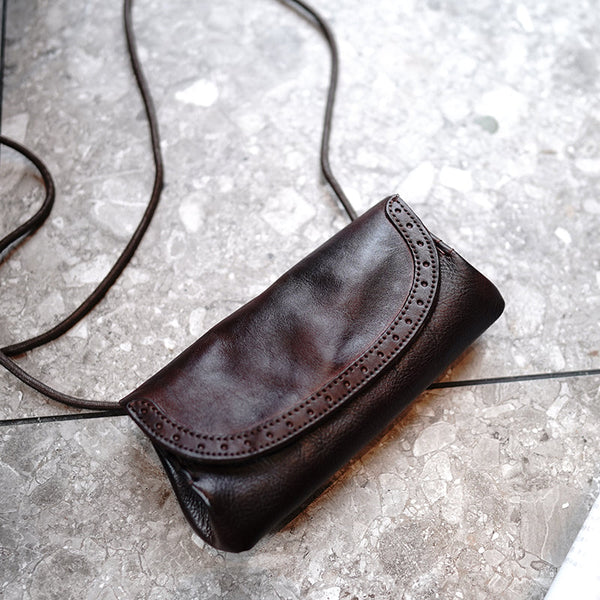 Coffee Womens Leather Flap Long Wallet Vintage - Side View