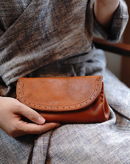 Brown Womens Leather Flap Long Wallet Vintage Phone Shoulder Bag Wallet for Women