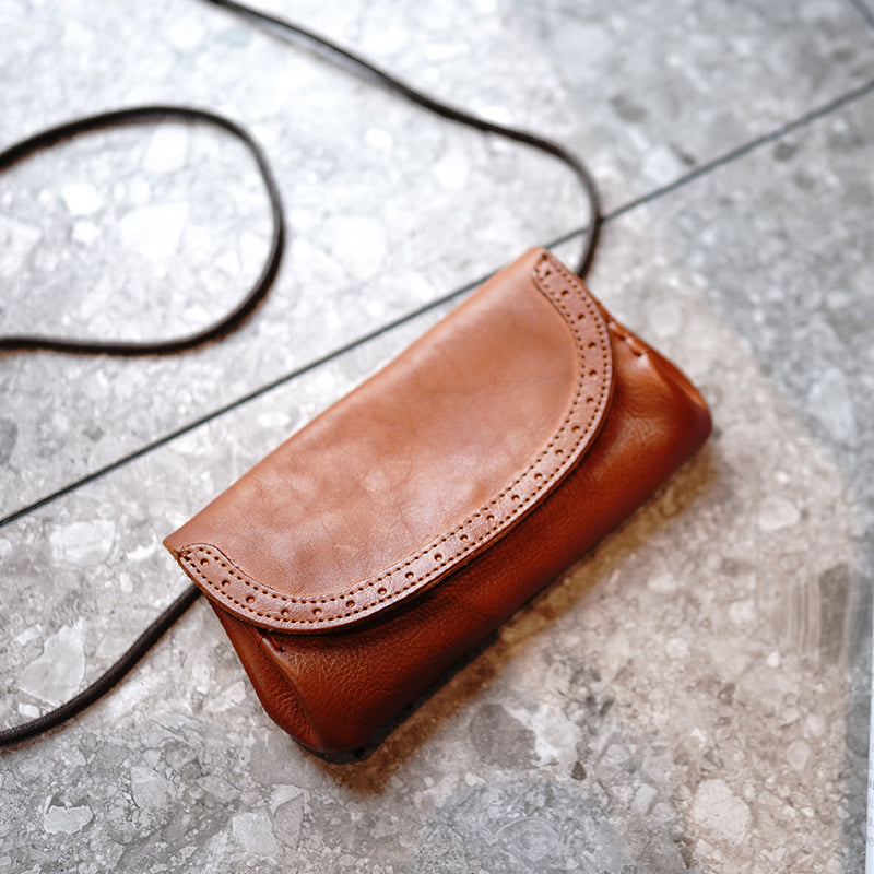 Female Brown Handmade leather Long Wallet