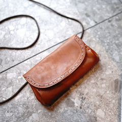 Brown Womens Leather Flap Long Wallet Vintage Phone Shoulder Bag Wallet for Women