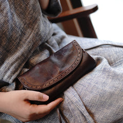 Brown Womens Leather Flap Long Wallet Vintage Phone Shoulder Bag Wallet for Women