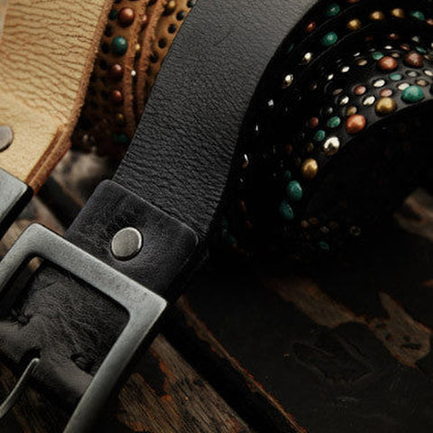 Handmade Custom personalized punk rivet Leather men beige black white belt