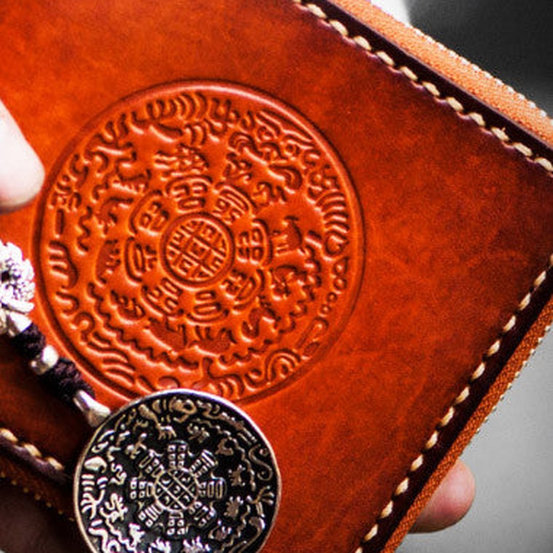 Handmade mens leather biker chain wallet zipper billfold leather chain wallets for men