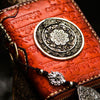 Handmade Tibetan Leather Billfold Wallet for Men – Zip-Around with Mantra Wheel Medallion