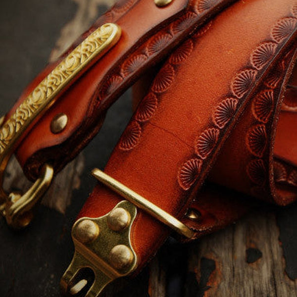 Handmade adjustable cavalry gift Leather tooled men brown black belt
