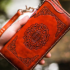 Handmade leather brown biker wallet clutch zip long wallet leather men phone