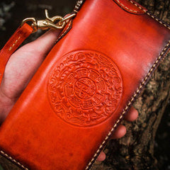 Handmade leather Tibet biker wallet long wallet black leather men phone