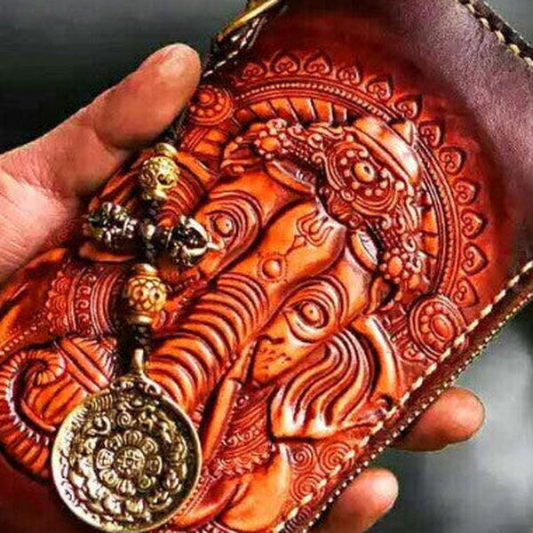 Handmade leather God Geneisha clutch zip long wallet brown leather men Tooled