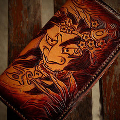 Handmade leather prajn¡§? biker wallet clutch zip long wallet brown leather men phone
