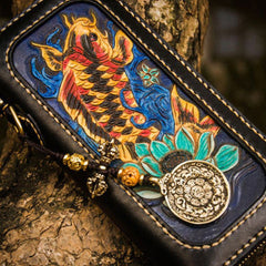 Handmade leather carp biker wallet clutch zip long wallet brown leather men phone