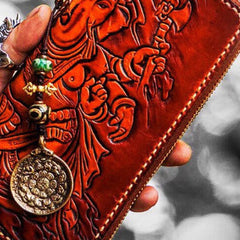 Handmade leather Ganesh biker wallet clutch zip long wallet brown leather men phone