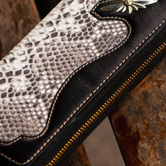 Handmade leather python skin biker wallet clutch zip long wallet leather men phone