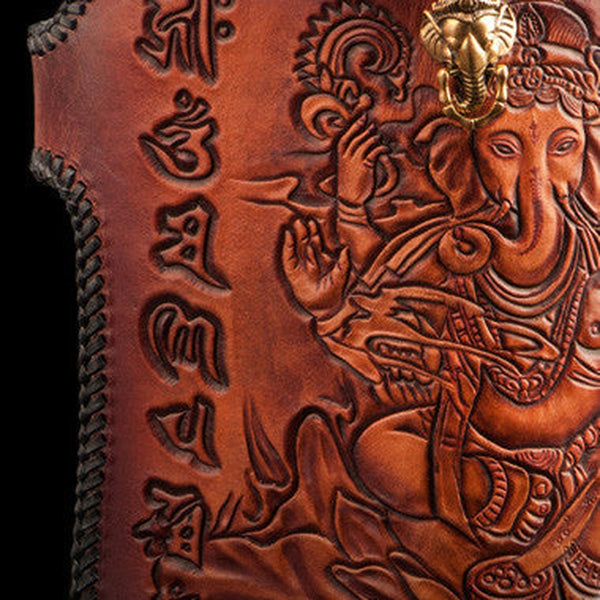 Handmade leather biker trucker wallet leather chain men Geneisha Brown Carved Tooled wallet