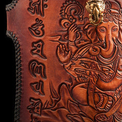 Handmade leather biker trucker wallet leather chain men Geneisha Brown Carved Tooled wallet