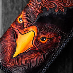 Handmade leather clutch zip long wallet black eagle leather men Tooled