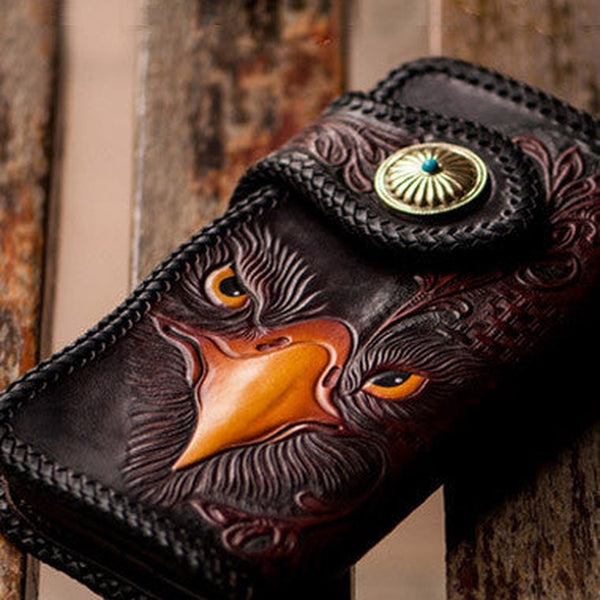 Eagle Tooled Leather Wallet Cool Wallets for Guys Hand Tooled Leather Wallet Mens Zip Around Wallet