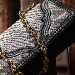 Handmade biker trucker wallet white black leather boa snakeskin biker chain wallet for men
