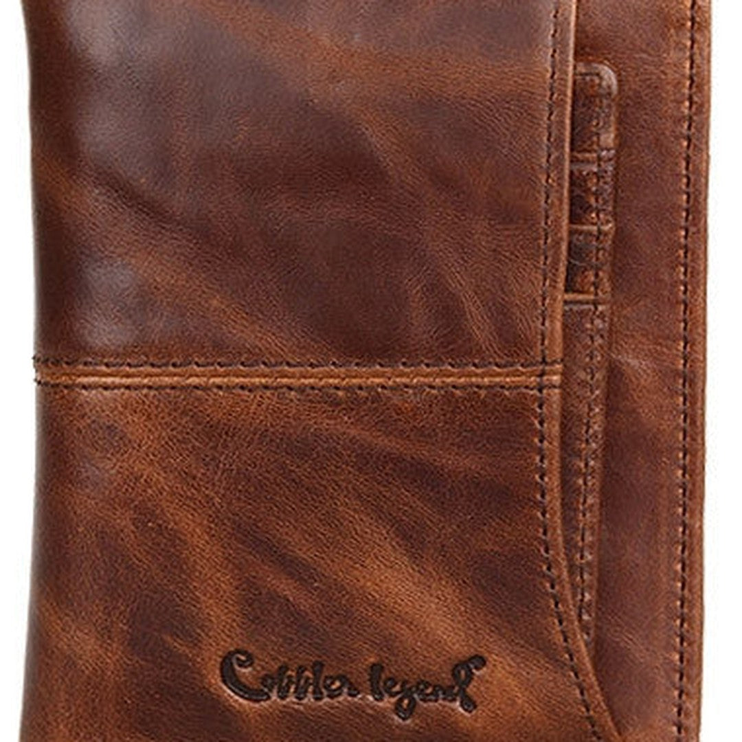 Vintage Bifold Coffee genuine Leather billfold wallet For Men Zipper photo card holder