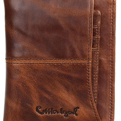 Vintage Bifold Coffee genuine Leather billfold wallet For Men Zipper photo card holder